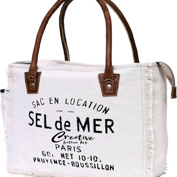 CLA Bags Sel De Mer Upcycled Canvas & Cowhide Tote - Picture 3 of 7